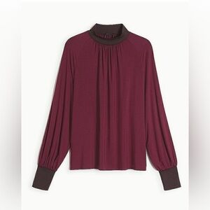 NWT Ann Taylor smock neck sweater trim top Size Medium Burgundy wine color